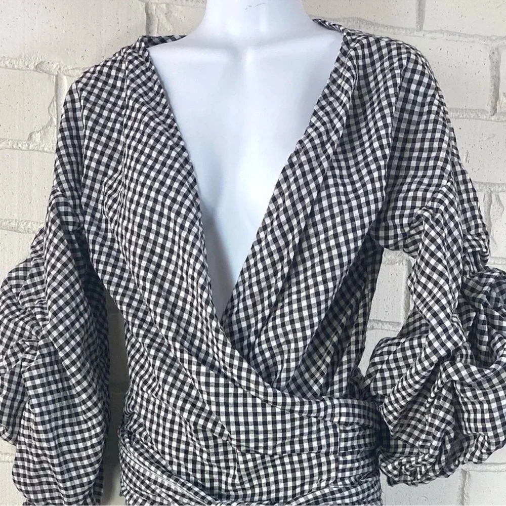 Blue Gingham Wrap Top - Picture 7 of 13